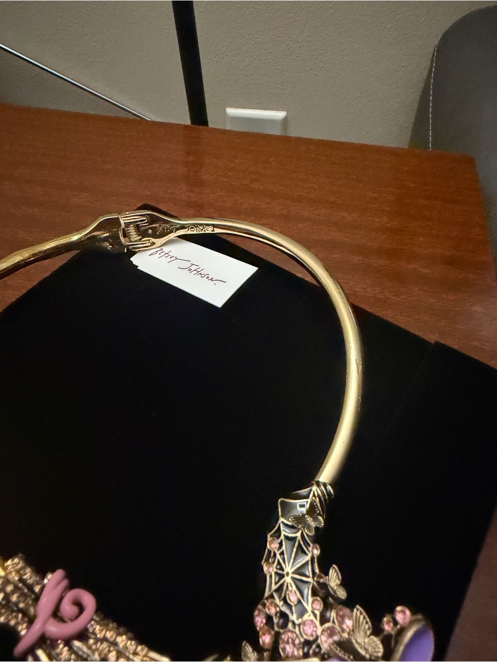 Betsey Johnson Gold-Tone Collar Necklace with Purple and Pink Enamel - Picture 5 of 5